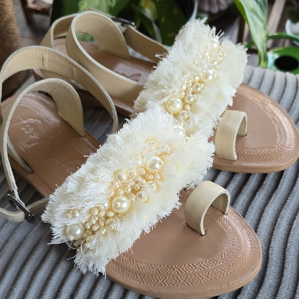 Free People Cream Sandals with Pearl Details